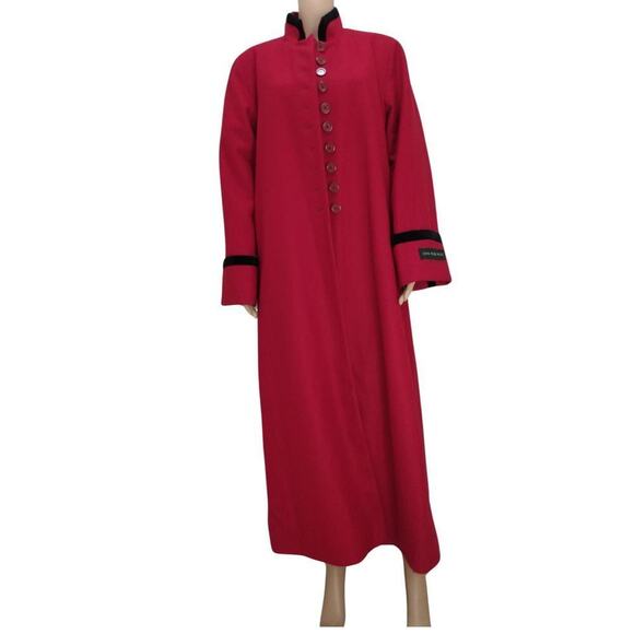 80s Long Red 100% Wool Coat Harve Benard Button Down Trench Size 12 New - Picture 1 of 10